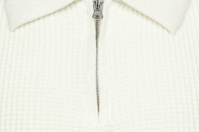 Men's Lapel Pullover Waffle Half Zipper Slim Fit Sweater