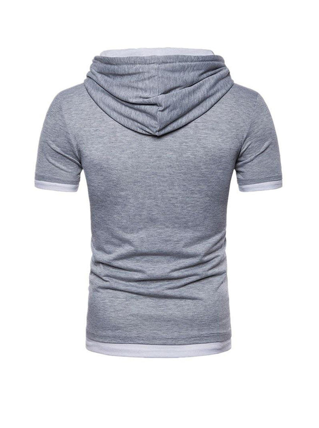 Vincent Solid Color Fake Two-piece Short-sleeved Hooded T-shirt