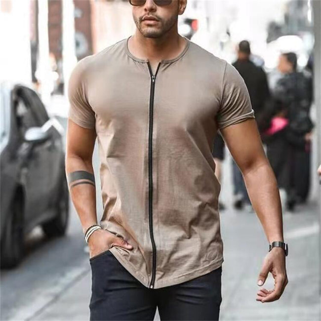 Patrick Zip Cardigan Round Neck Short Sleeve T-Shirt