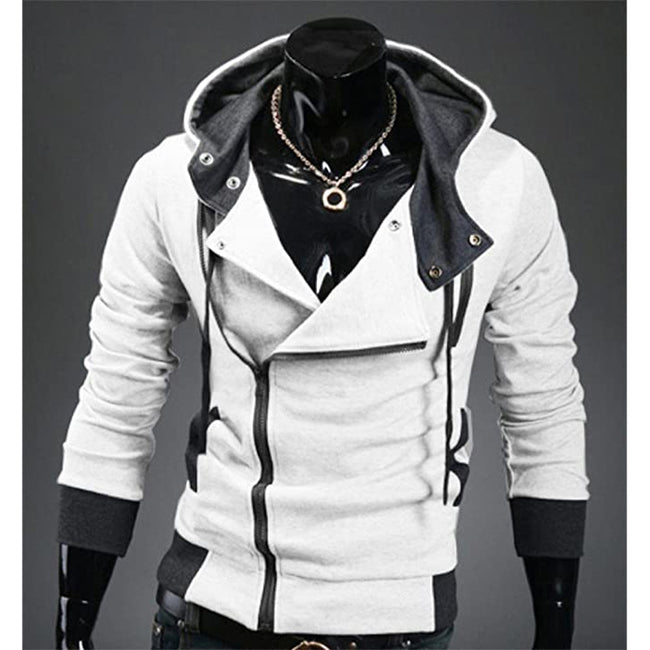 Men's Contrast Solid Color Zipper-up Hooded Jacket Active Hip Hop