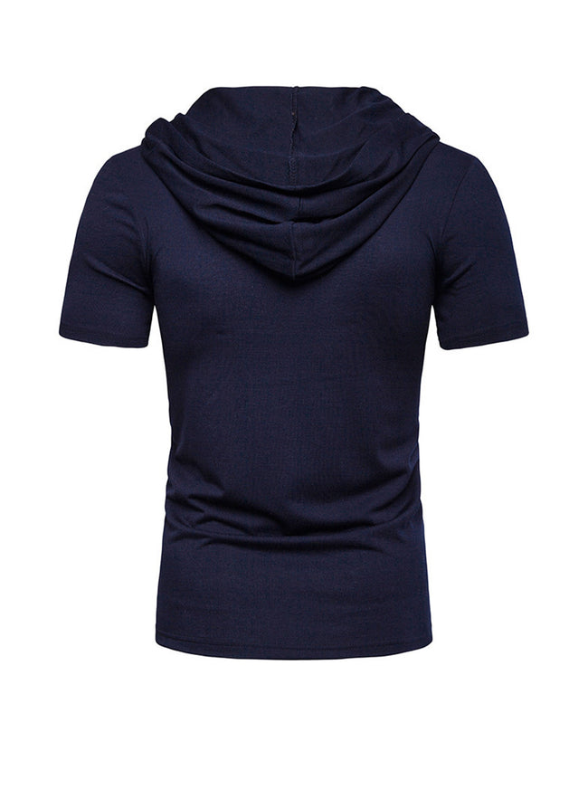 Men's Lace-up Short Sleeve Hooded T-shirt