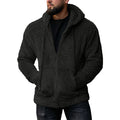Men's Solid Color Fleece Zip-Up Drawstring Hoodie Sweatshirt