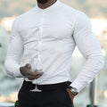 Men's Solid Color Stand Collar Slim Fit Stretch Long Sleeve Shirt
