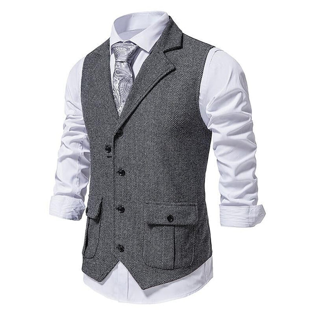 Men's Vintage Lapel Herringbone Tweed Suit Vest