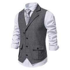 Men's Vintage Lapel Herringbone Tweed Suit Vest
