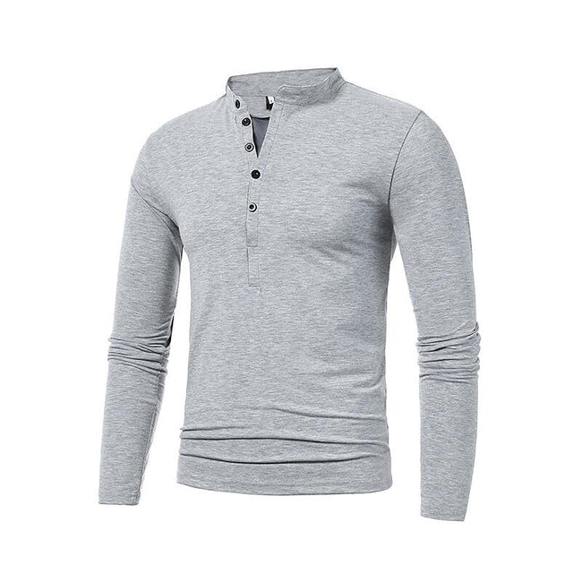 Men's Henley Jersey Patchwork Long Sleeve T-Shirt