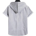 Men's Casual Hooded Striped Print Short-sleeved Shirt