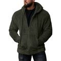 Men's Solid Color Fleece Zip-Up Drawstring Hoodie Sweatshirt
