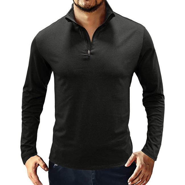 Men's Stand Collar Zip Solid Color Long Sleeve T-Shirt