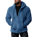 Men's Solid Color Fleece Zip-Up Drawstring Hoodie Sweatshirt