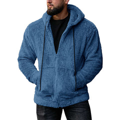 Men's Solid Color Fleece Zip-Up Drawstring Hoodie Sweatshirt