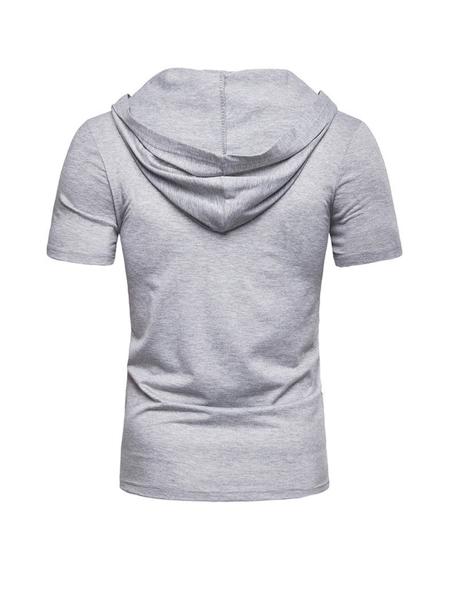 Men's Lace-up Short Sleeve Hooded T-shirt