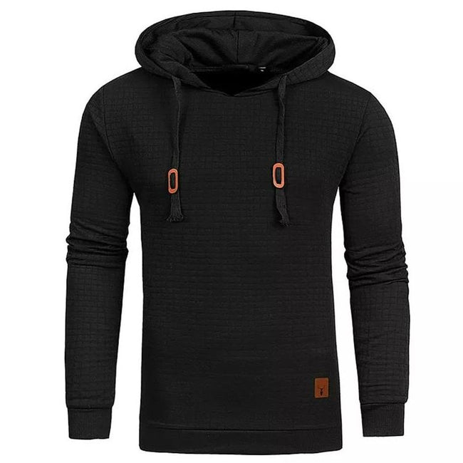Men's Jacquard Small Check Pullover Basic Hoodie Sweatshirt