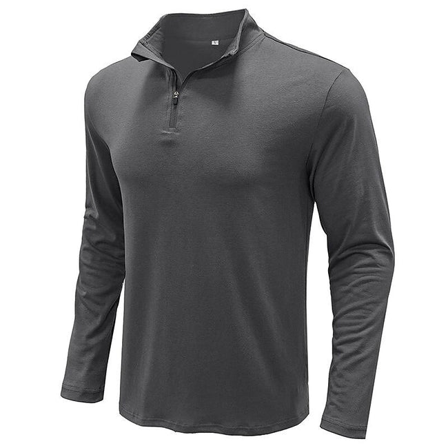 Men's Stand Collar Zip Solid Color Long Sleeve T-Shirt