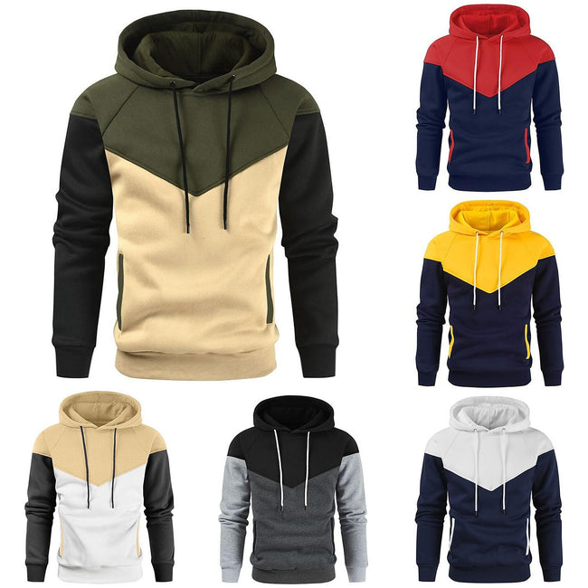 Men's Hoodie Pullover Patchwork Drawstring Sweatshirt With Pocket Sports & Outdoor Casual Daily