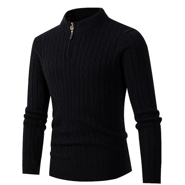 Men's Pullover Cable Half Zip Solid Color Stand Collar Sweater