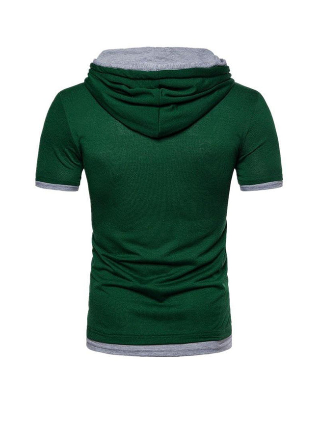Vincent Solid Color Fake Two-piece Short-sleeved Hooded T-shirt