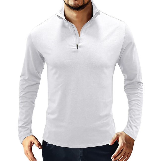 Men's Stand Collar Zip Solid Color Long Sleeve T-Shirt