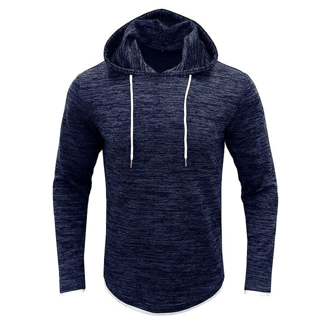 Men's Patchwork Slub Yarn Hooded Long-sleeve T-shirt