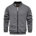 Men's Baseball Collar Solid French Terry Zip Sweater Jacket