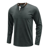 Men's Henley Solid Color Patchwork Long Sleeve T-Shirt
