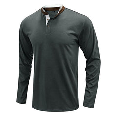 Men's Henley Solid Color Patchwork Long Sleeve T-Shirt