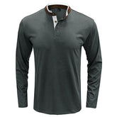 Men's Henley Solid Color Patchwork Long Sleeve T-Shirt