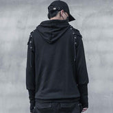 Men's Shoulder Tie Hooded Sweatshirt with Thumb Holes on Sleeves