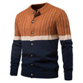 Men's Stand Collar Cotton Contrast Striped Cable Cardigan