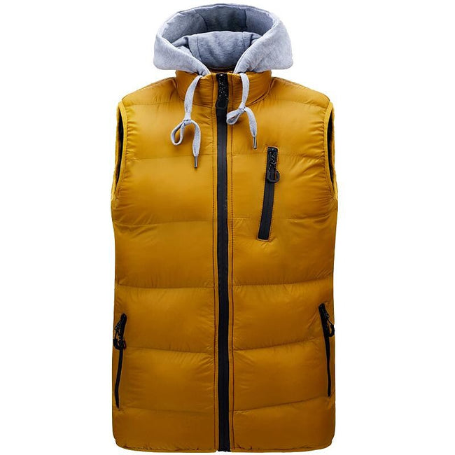 Men's Stand Collar Detachable Hood Zip-up Padded Gilet