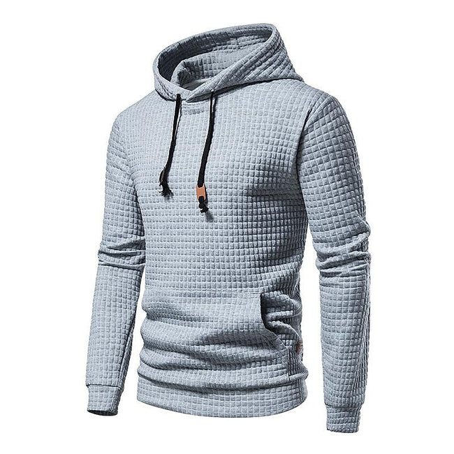 Men's Jacquard Small Check Solid Color Pullover Hoodie Sweatshirts