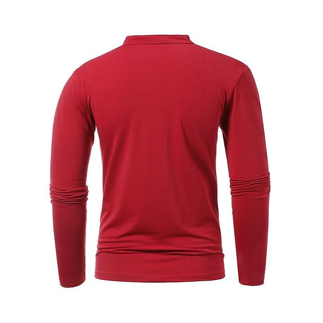 Men's Henley Jersey Patchwork Long Sleeve T-Shirt