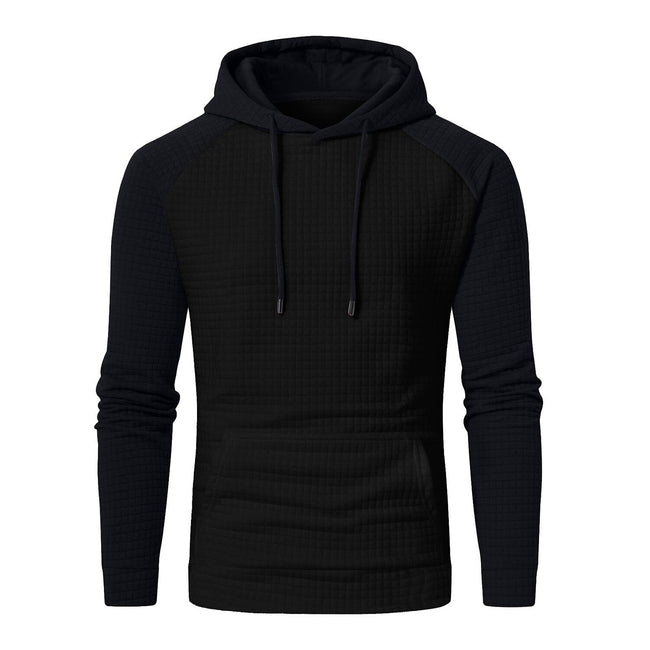 Men's Jacquard Check Color Block Pullover Hoodie Sweatshirts