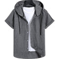 Men's Casual Hooded Striped Print Short-sleeved Shirt