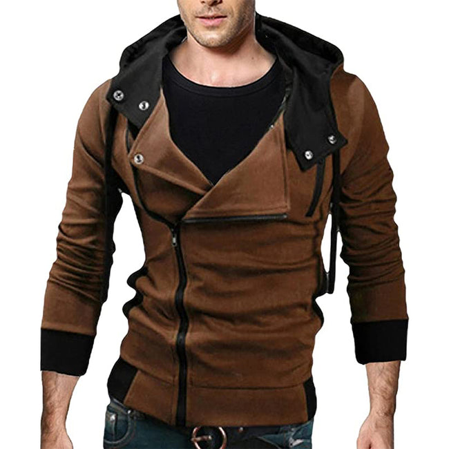 Men's Contrast Solid Color Zipper-up Hooded Jacket Active Hip Hop