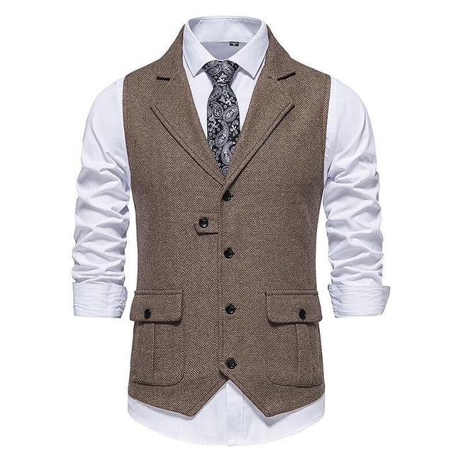 Men's Vintage Lapel Herringbone Tweed Suit Vest