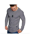 Men's Textured Solid Color Cut Detail Crew Neck Long-sleeve T-shirt