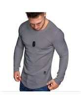 Men's Textured Solid Color Cut Detail Crew Neck Long-sleeve T-shirt