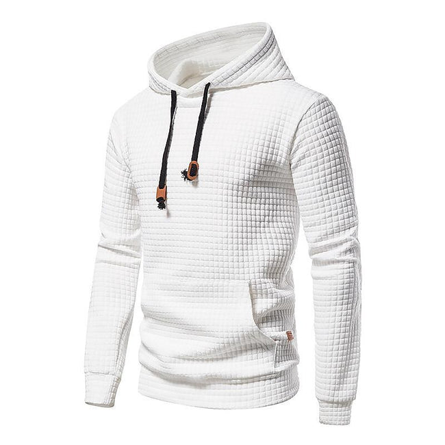 Men's Jacquard Small Check Solid Color Pullover Hoodie Sweatshirts