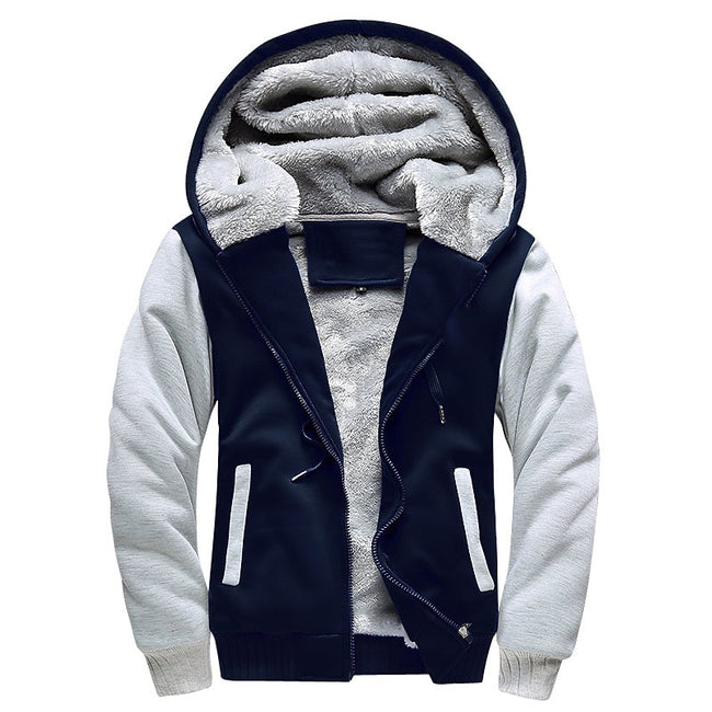 Men's Fleece Solid Color Hoodie Zip Front Hooded Sweatshirt