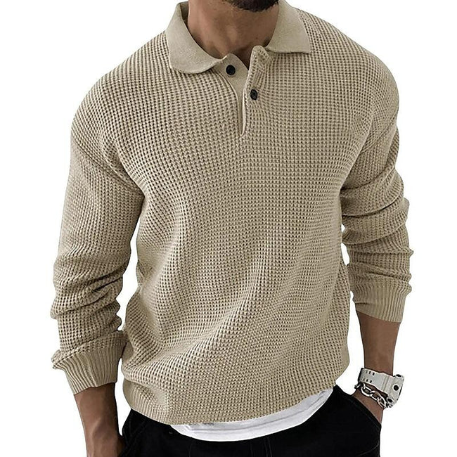 Men's Lapel Button Up Waffle Texture Sweater