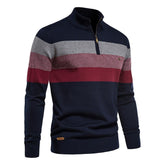 Men's Contrast Striped Half-Zip Stand Collar Sweater