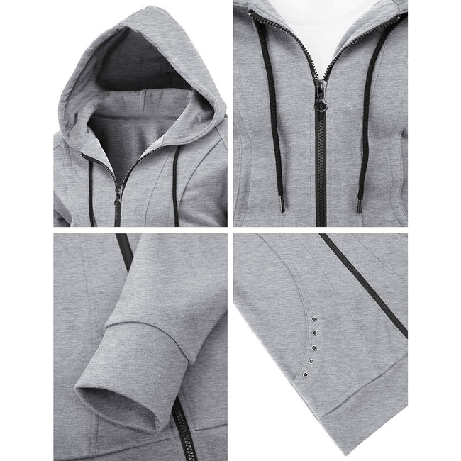 Men's Hooded Solid Color Drawstring Pocket Special Design Zip Sweatshirt Casual Retro