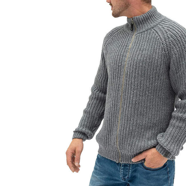 Men's Solid Color Turtleneck Zip Knit Cardigan