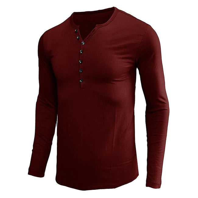 Men's Solid Color Henley Collar Long Sleeve T-Shirt