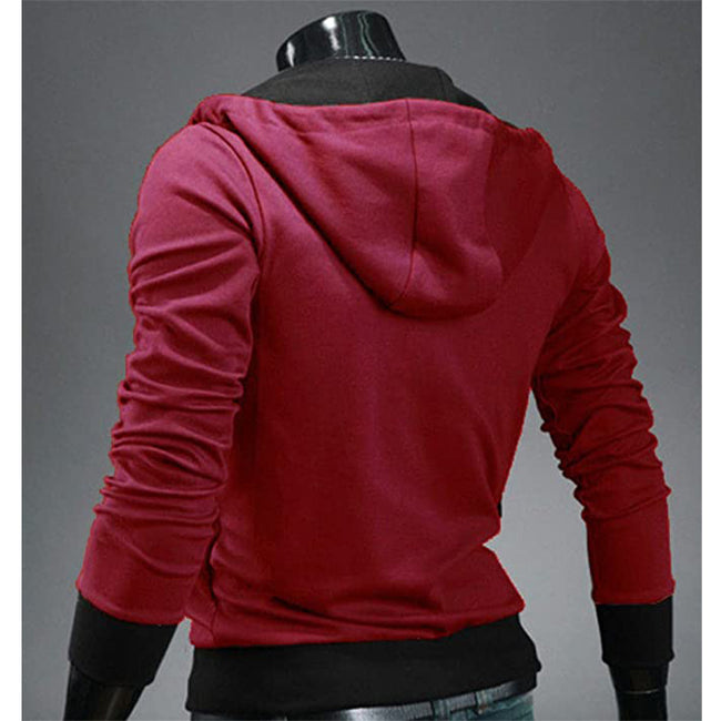 Men's Contrast Solid Color Zipper-up Hooded Jacket Active Hip Hop