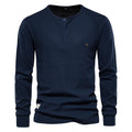 Men's Solid Waffle Raglan Sleeve Henley Collar T-Shirt