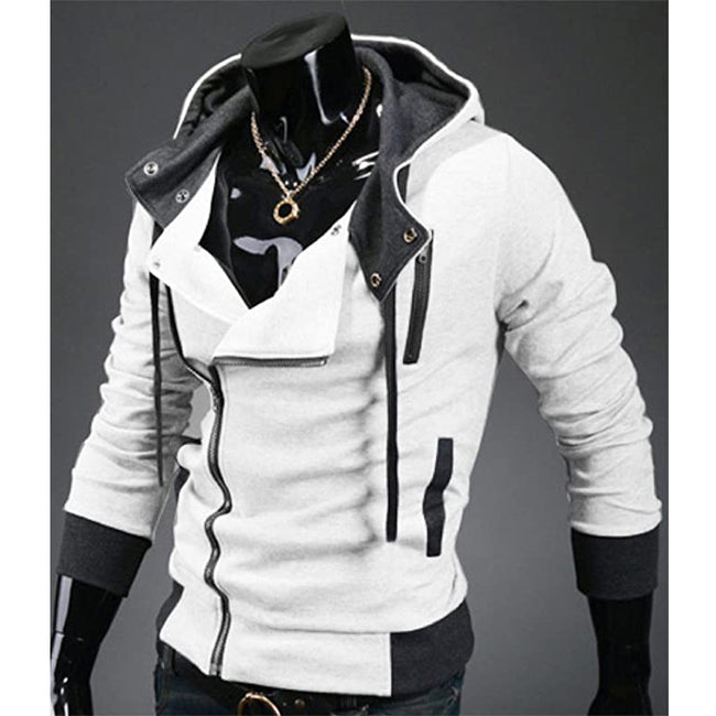 Men's Contrast Solid Color Zipper-up Hooded Jacket Active Hip Hop