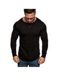 Men's Solid Color Crew Neck Patchwork Long Sleeve T-Shirt