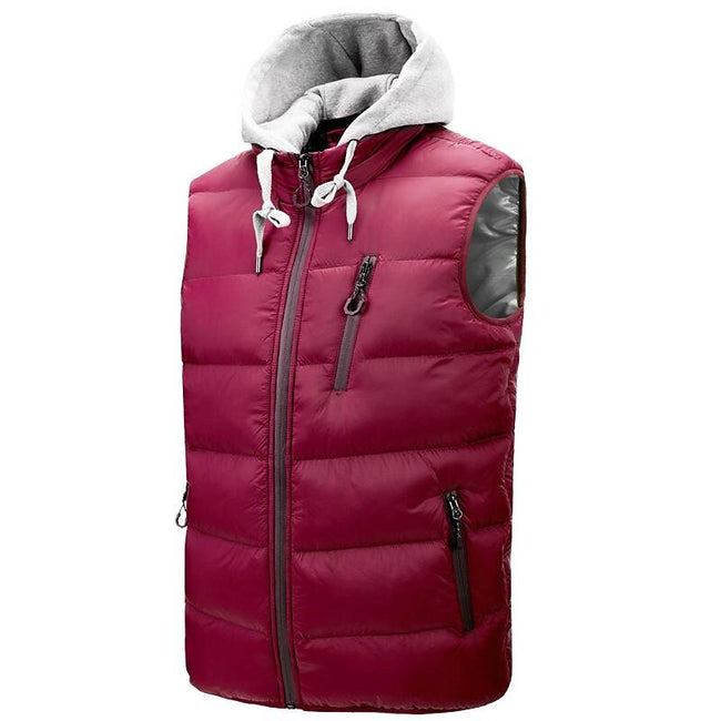 Men's Stand Collar Detachable Hood Zip-up Padded Gilet
